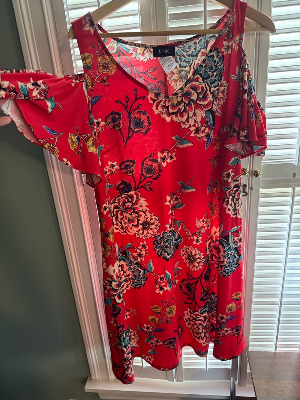 MSK Red Floral Cold-Shoulder Dress